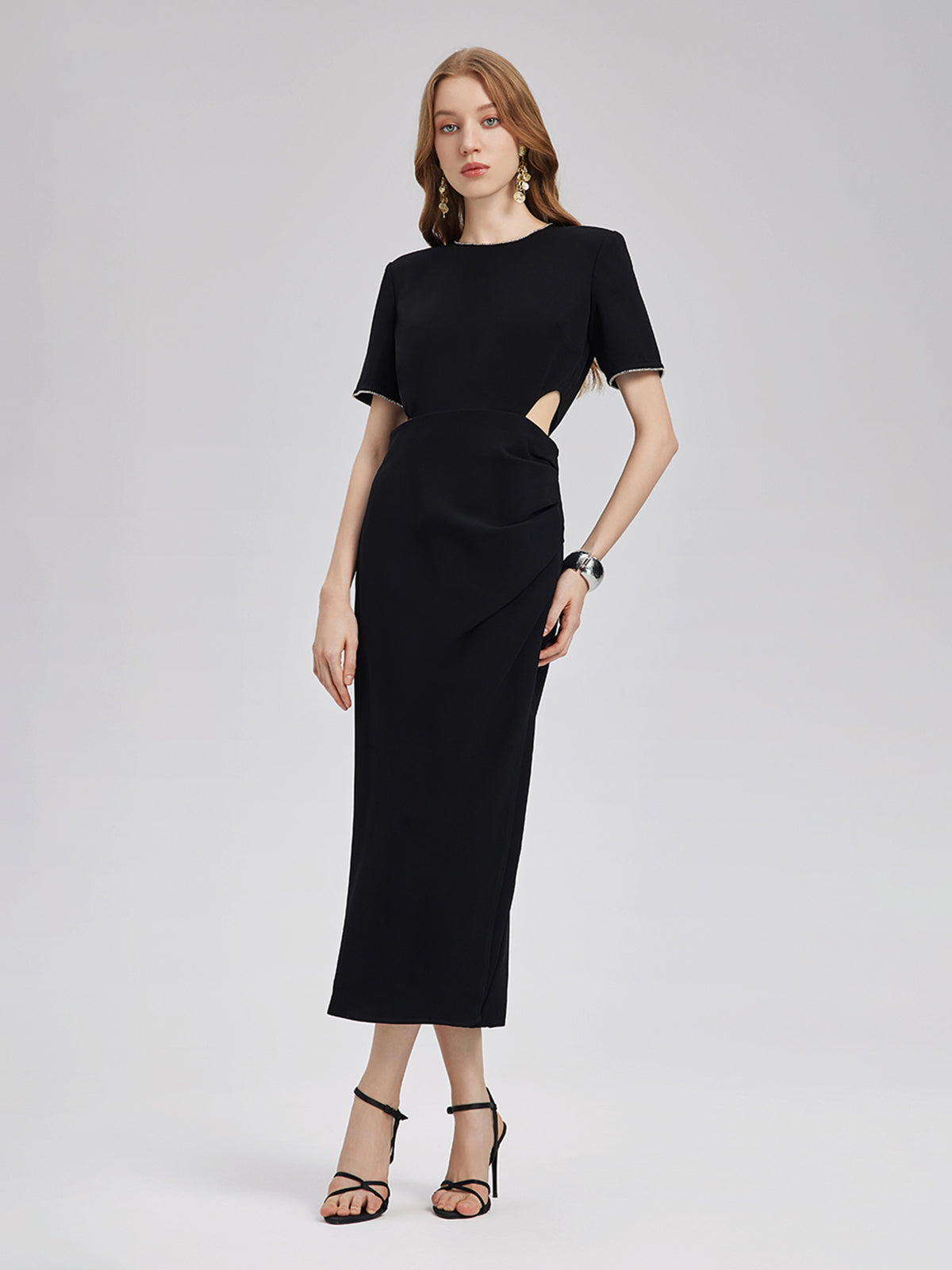 Final Sale | Rhinestone Trim Acetate Cut Out Dress