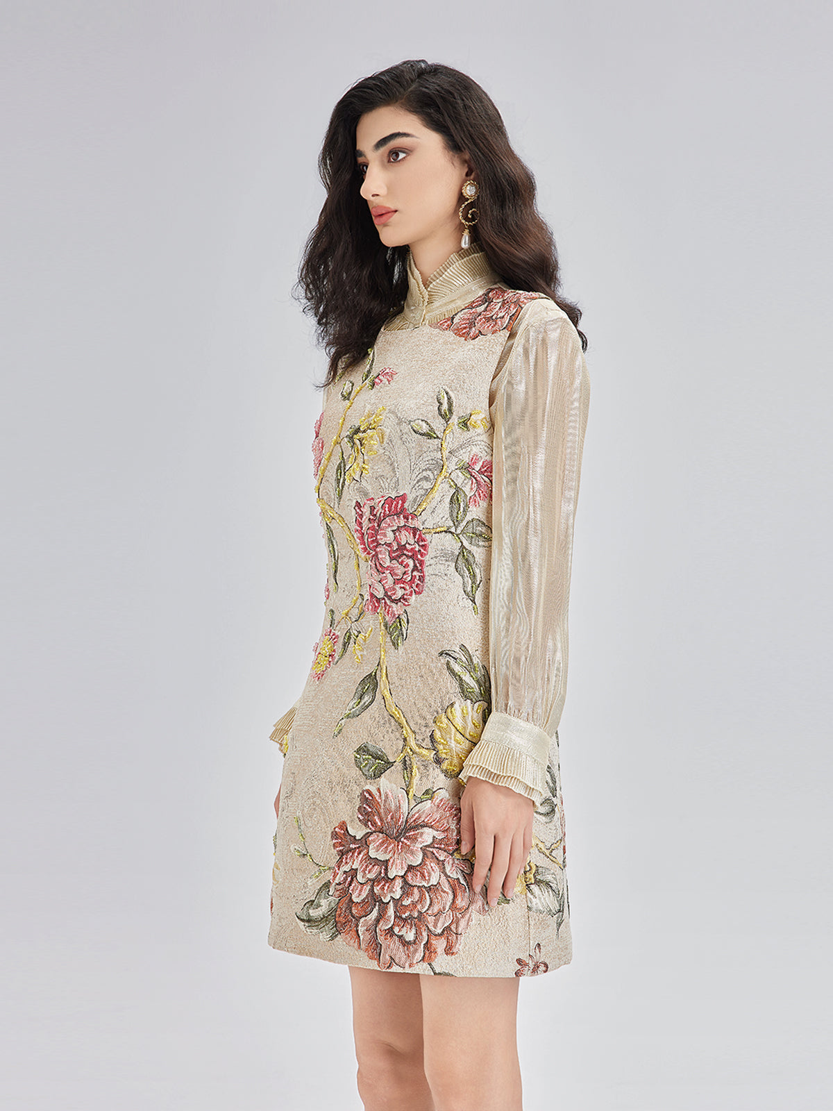 Hand-Beaded 3D Floral Jacquard Tank Dress