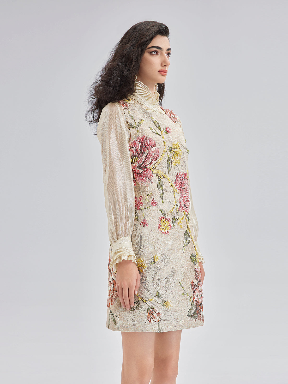 Hand-Beaded 3D Floral Jacquard Tank Dress