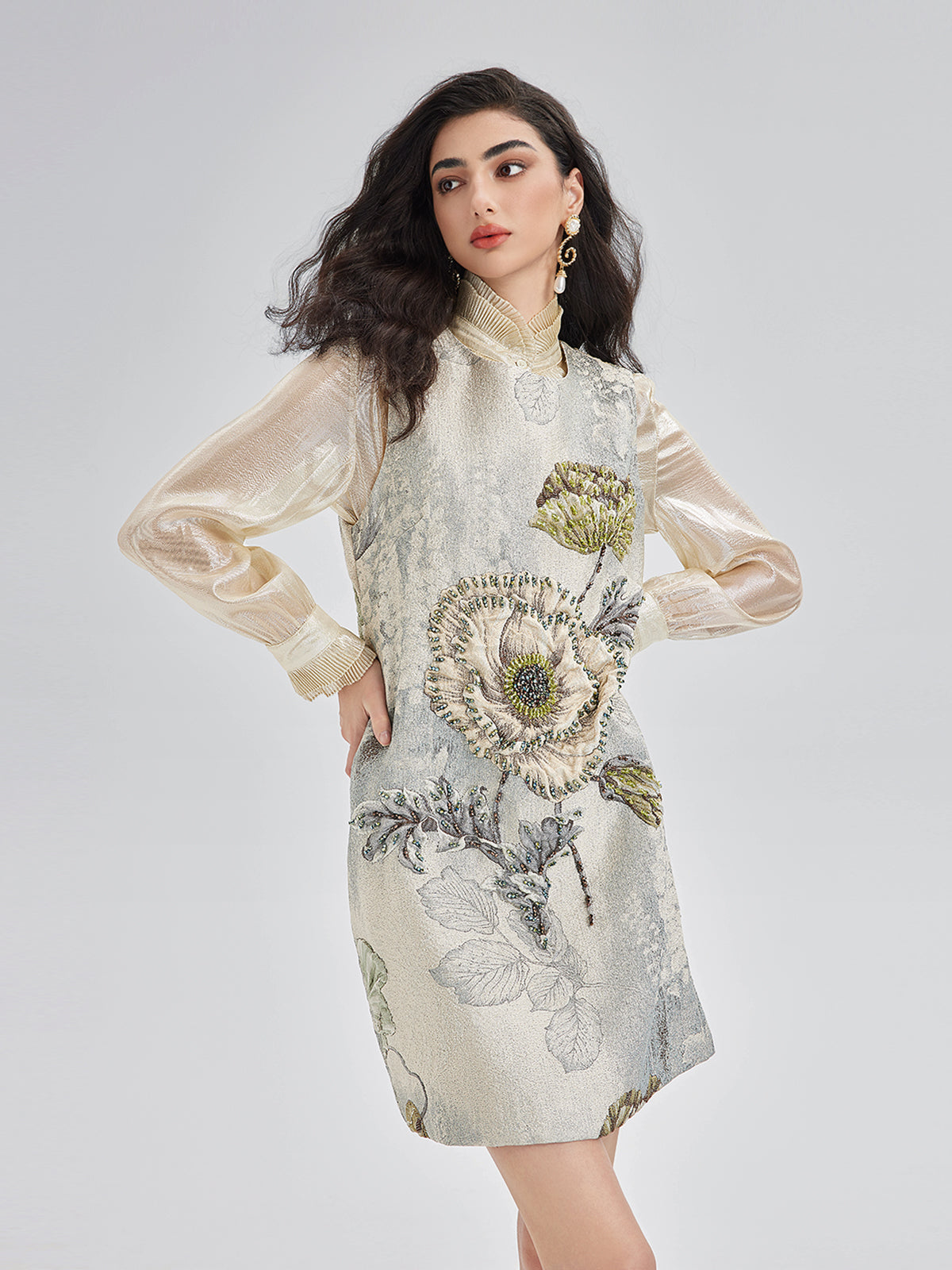 Handcrafted 3D Floral Beaded Dress