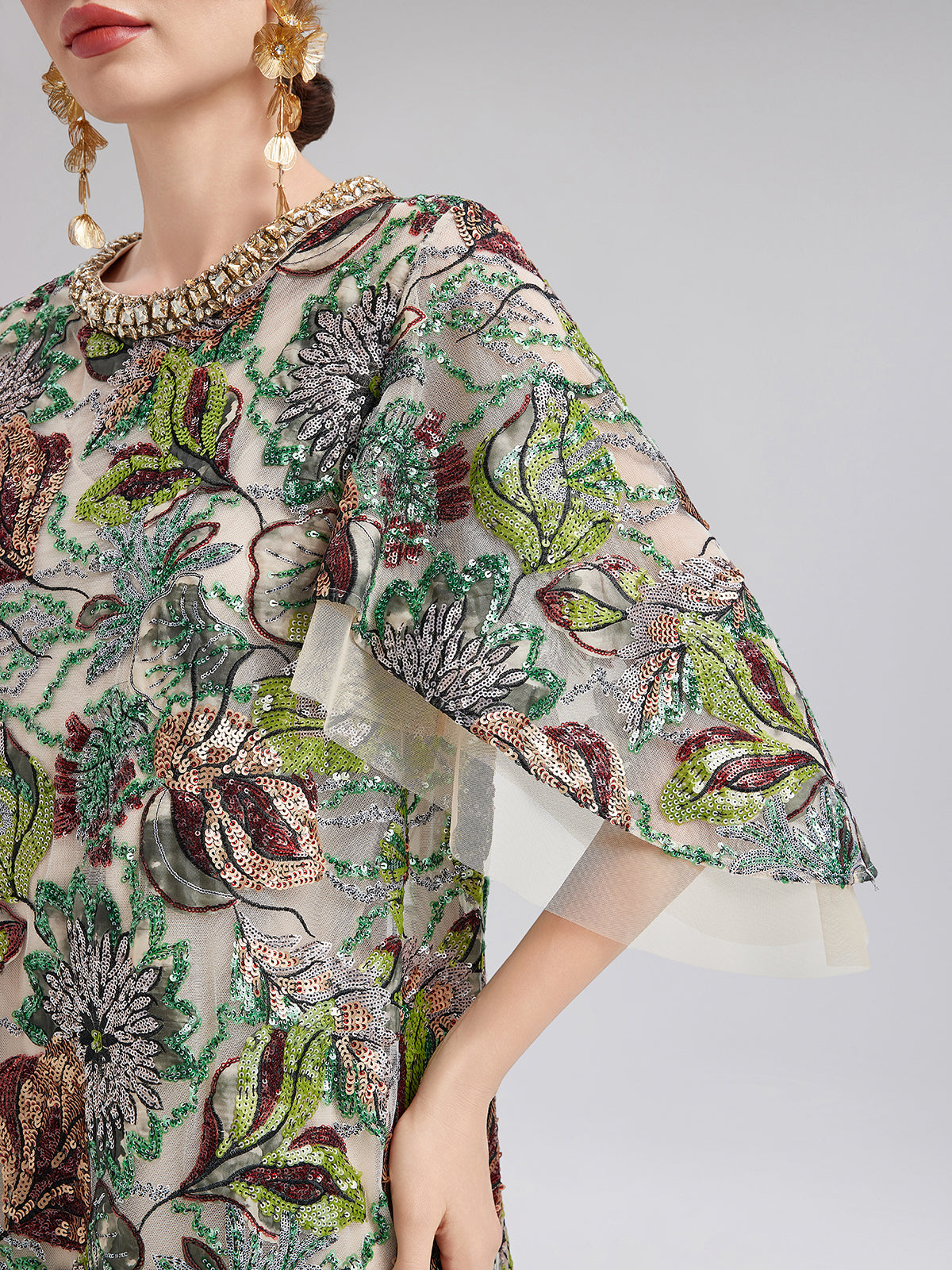 Three-Quarter Sleeves Sequin Maxi Dress