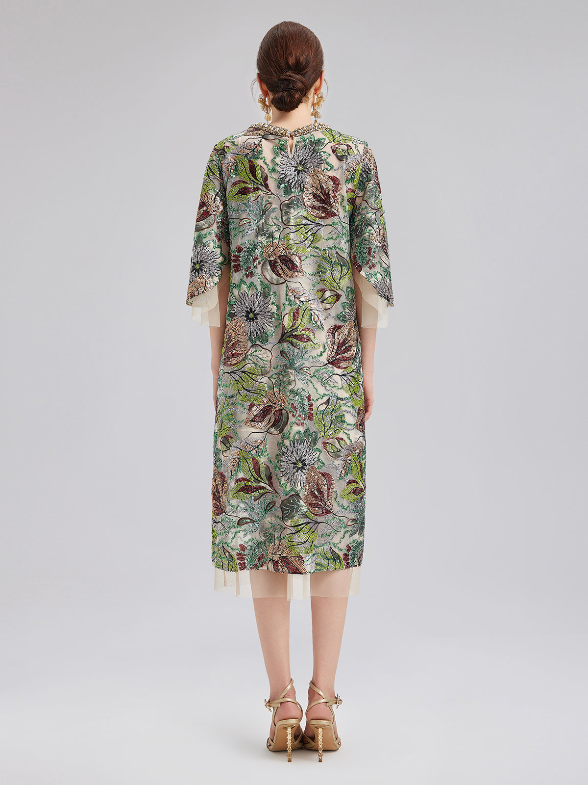 Three-Quarter Sleeves Sequin Maxi Dress