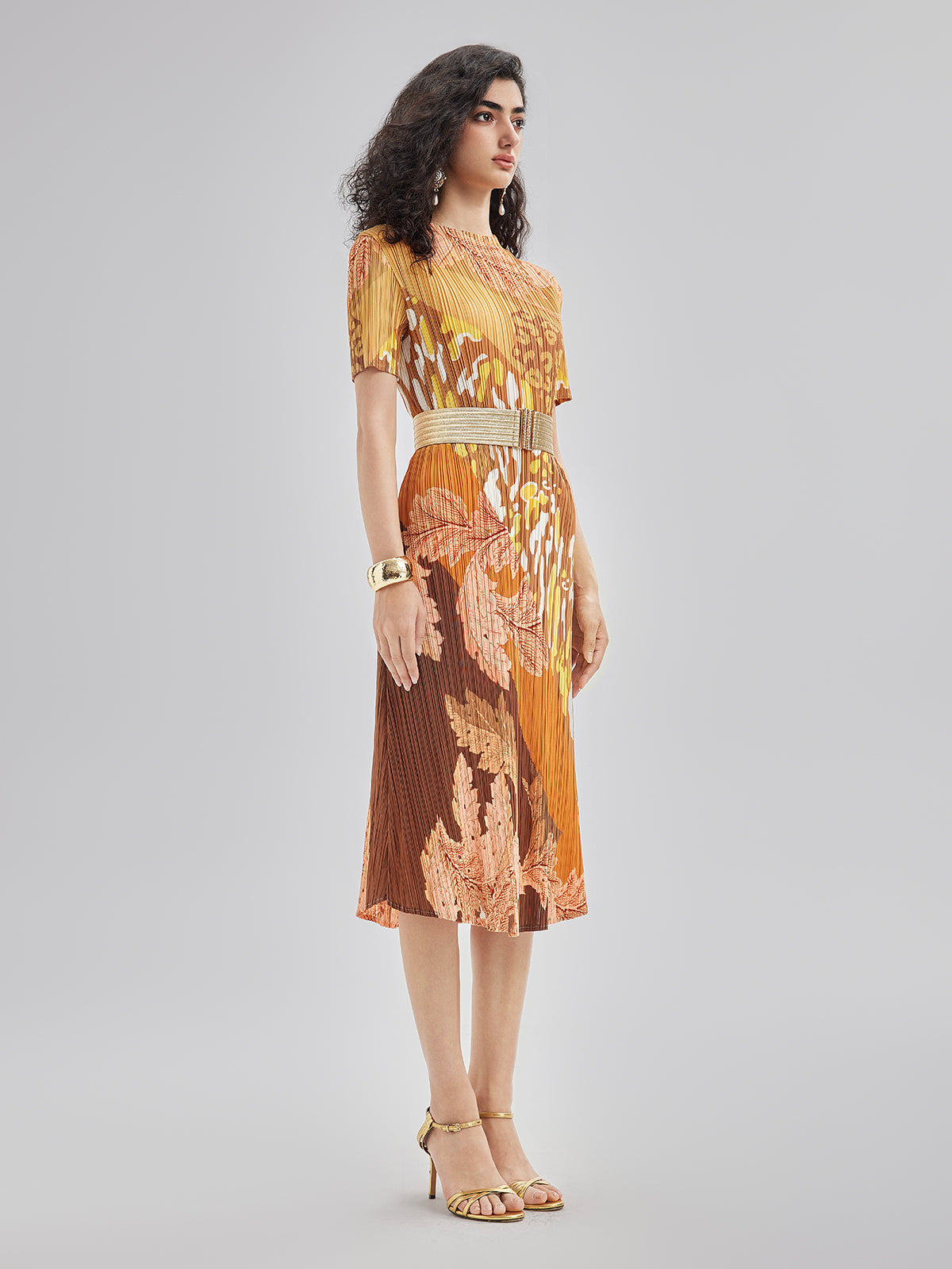 Artistic Floral Print Pleated Dress