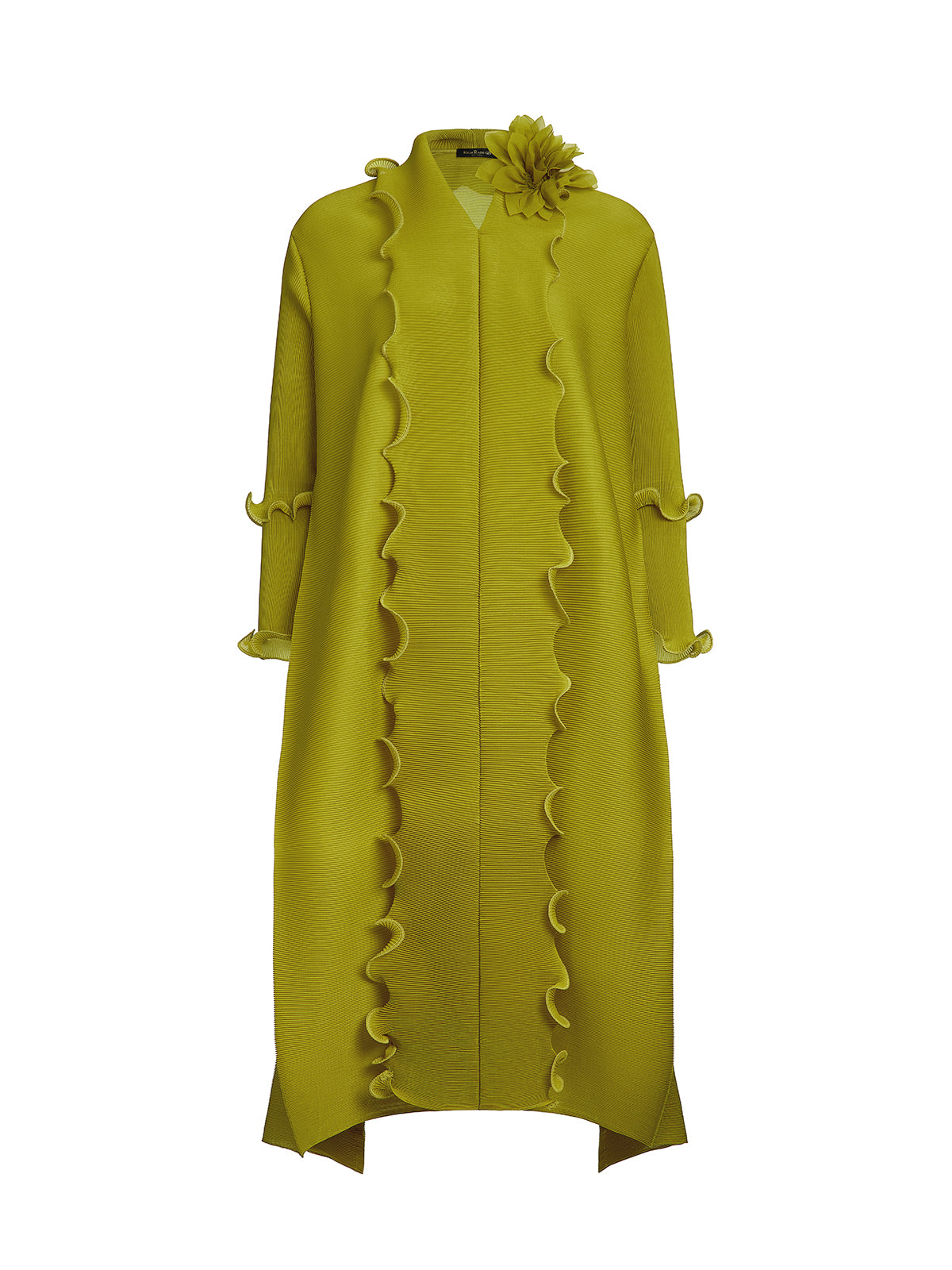Ruffle Pleated Floral Brooch 3/4-Sleeve Gown