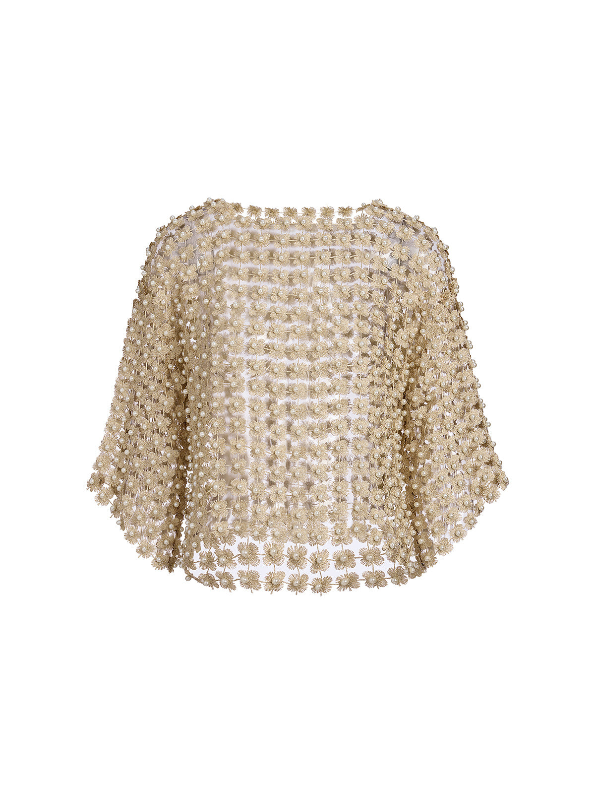 Floral Pearl-Embellished Round-Neck Top