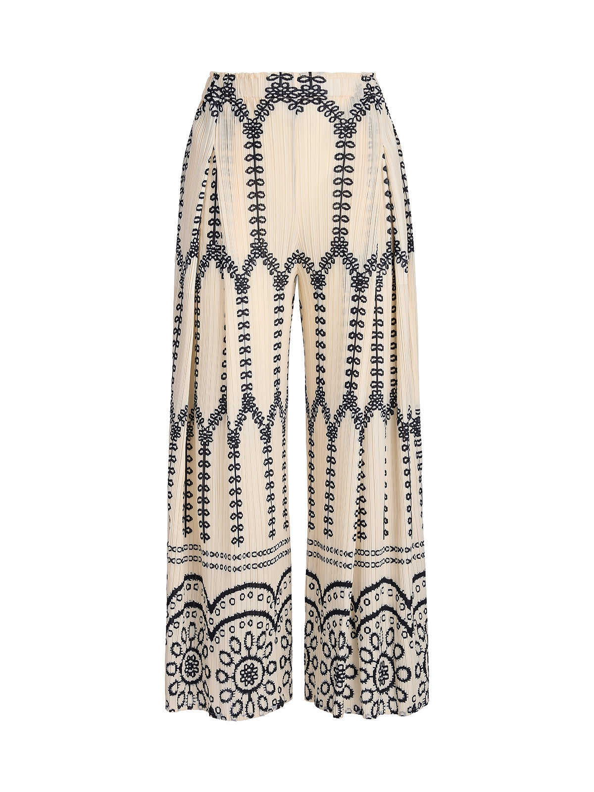 Bohemian Print Pleated Wide-Leg Pants