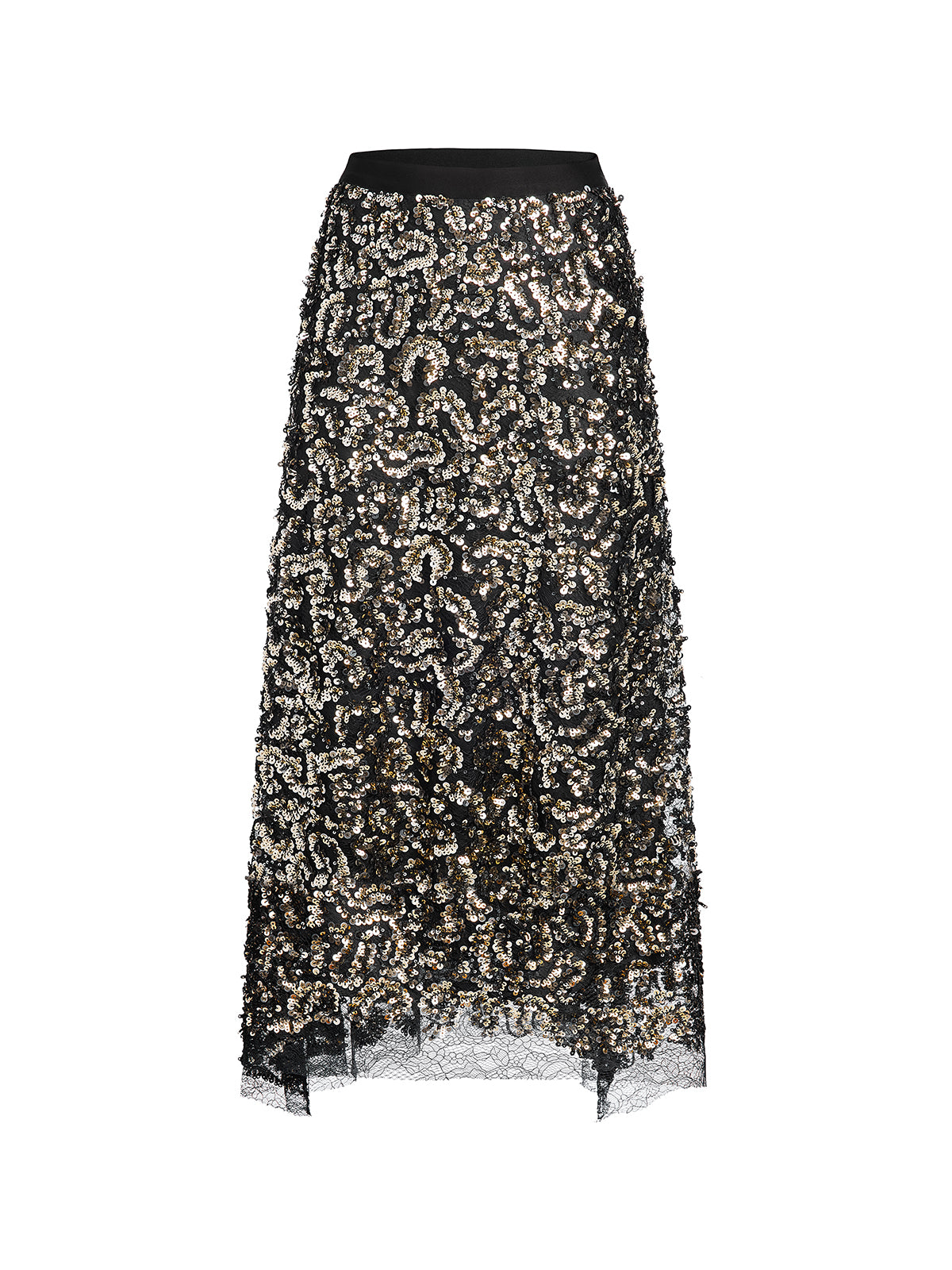 Sequin Mesh High-Waisted Midi Skirt