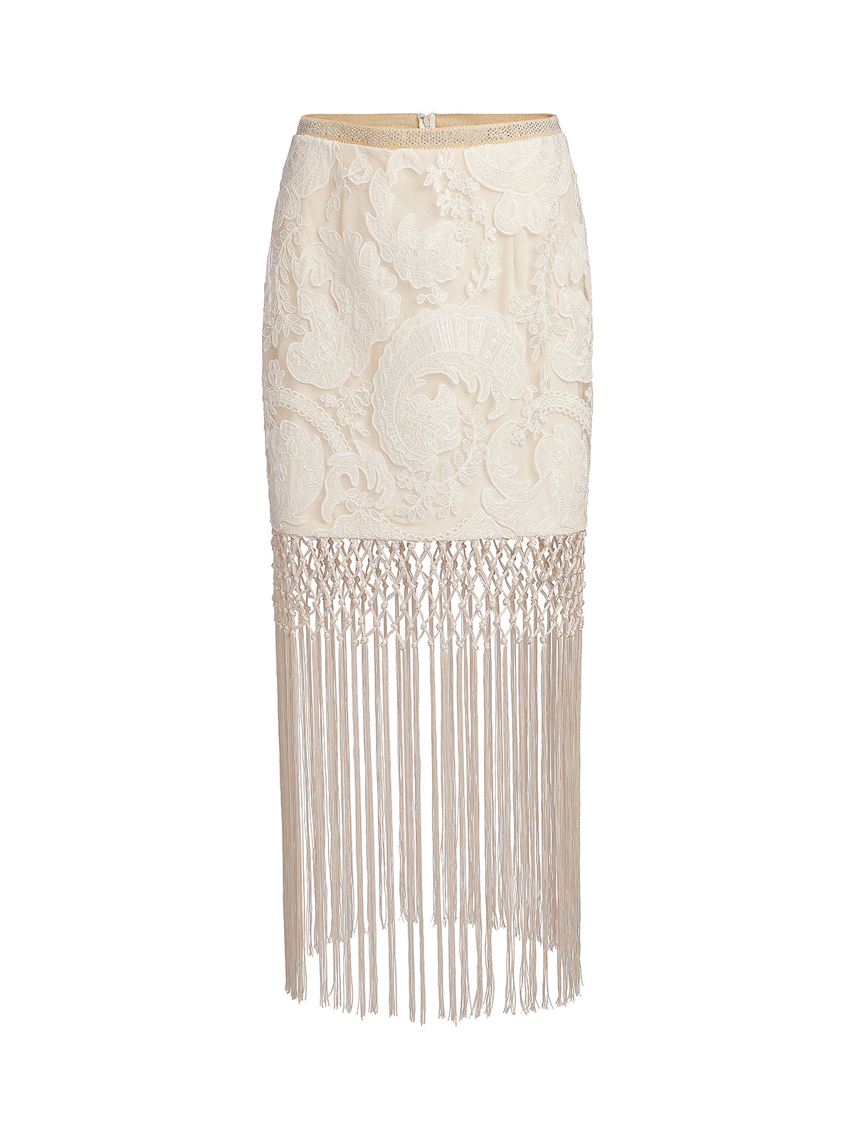 Guipure Lace Paisley Fringe Skirt