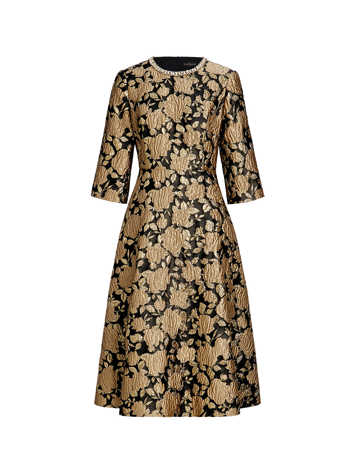 Embossed Jacquard Beaded Collar Dress