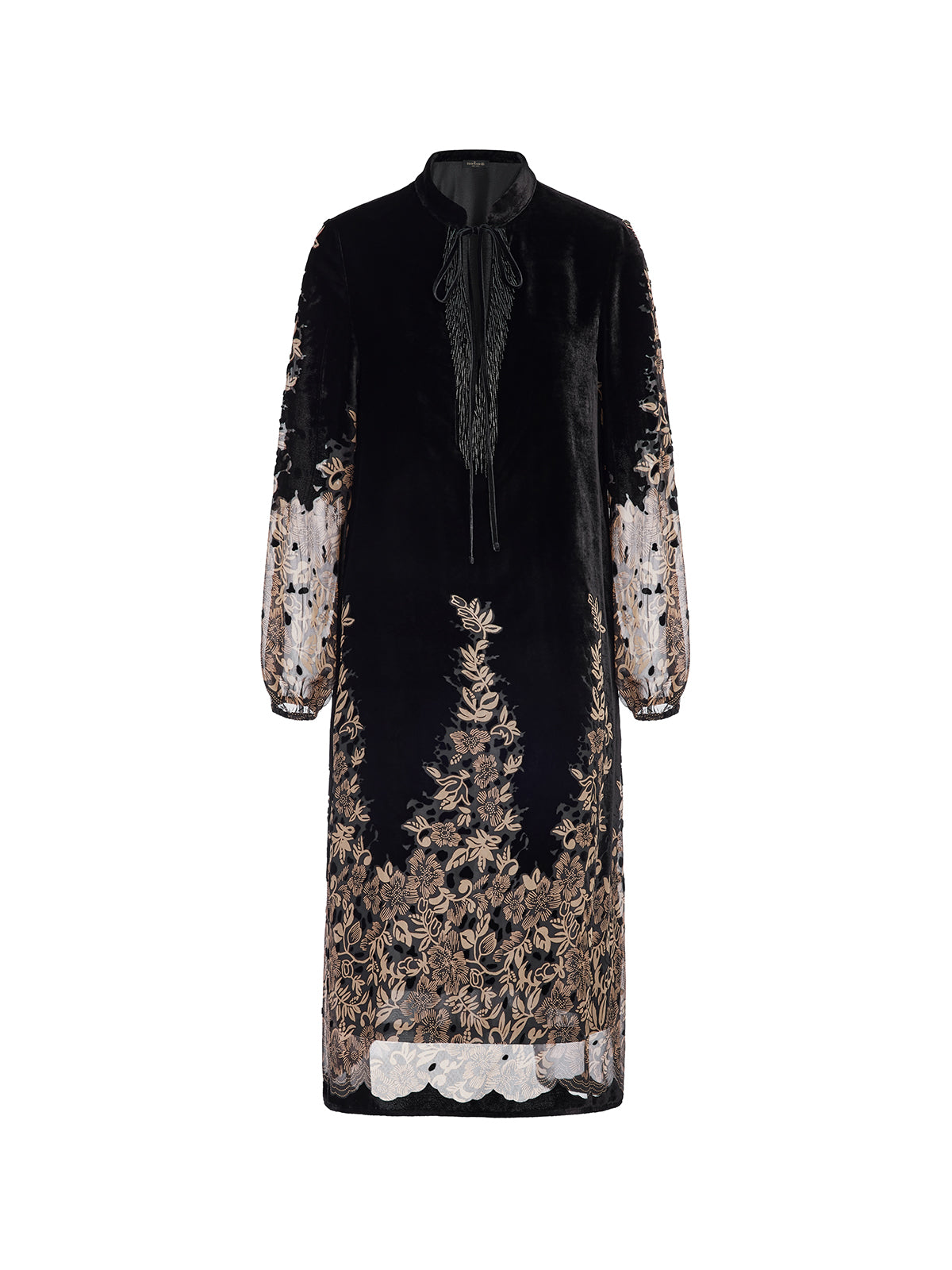 Velvet Burnout Floral Beaded Dress