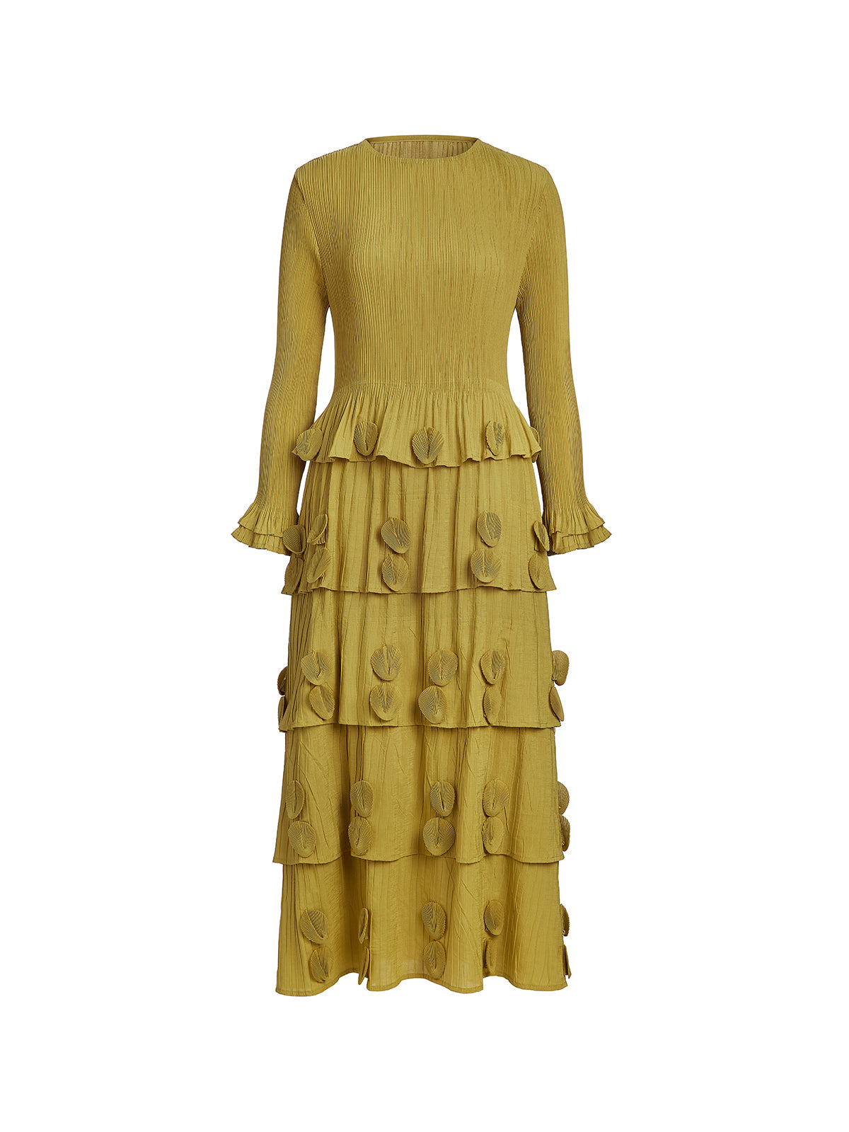 Textured Pleated Embellished Tiered Dress