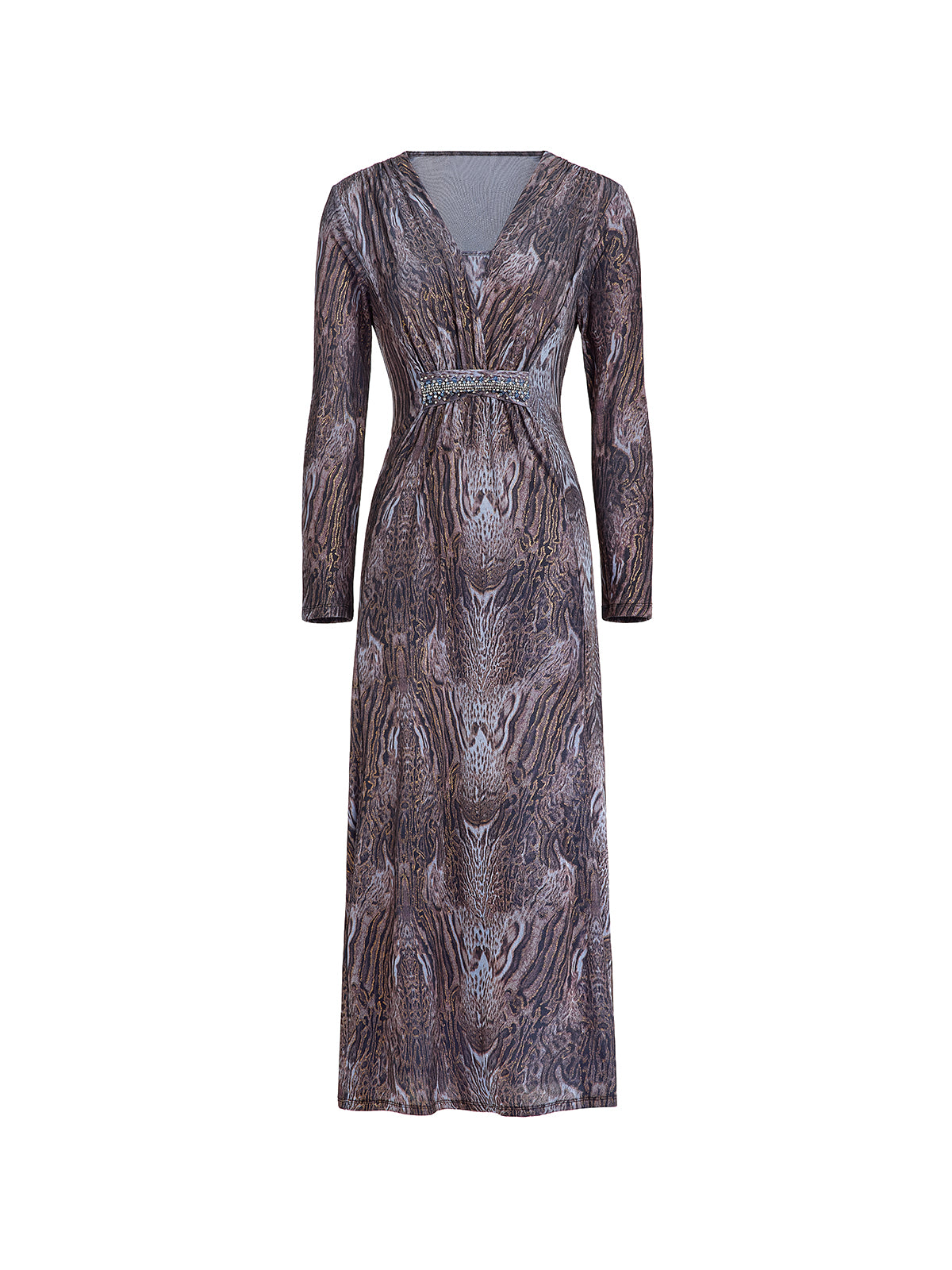 Stretch Knit Leopard Print Beaded Dress