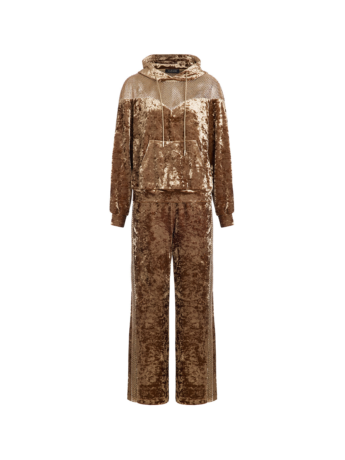 Velvet Rhinestone Mesh Hoodie Set
