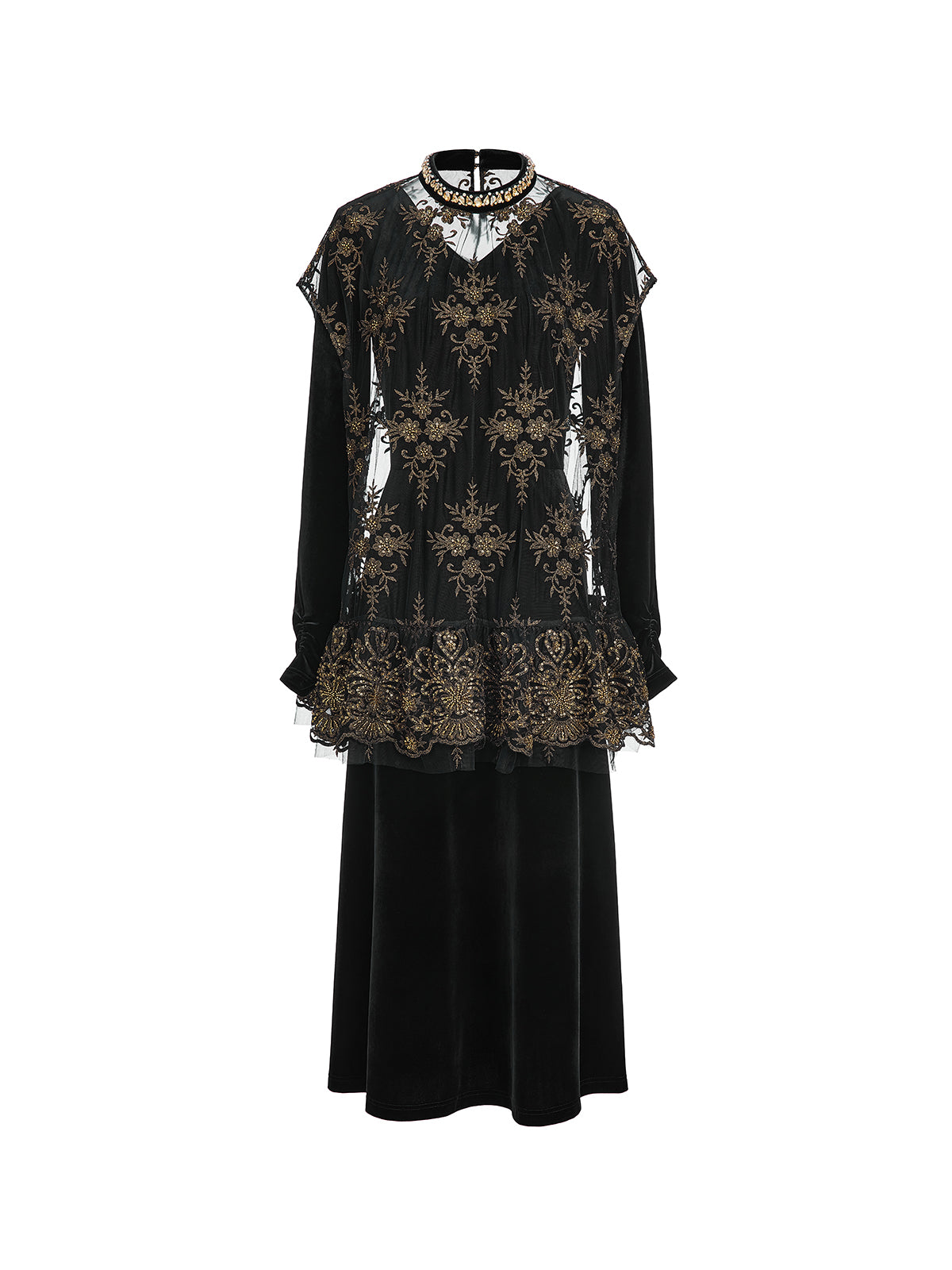 Embroidered Mesh Velvet Beaded Set
