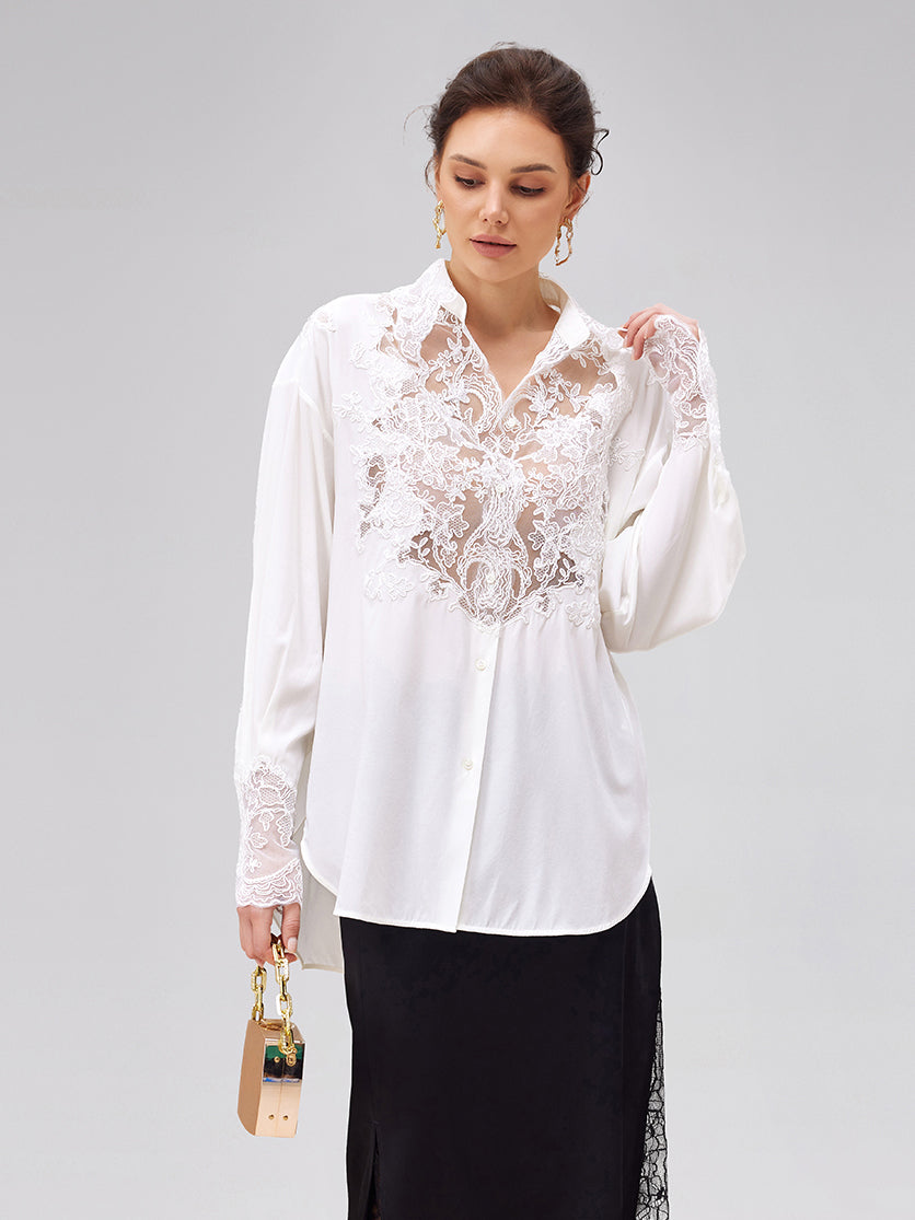 Rope Lace Embroidered Premium Silk Blouse
