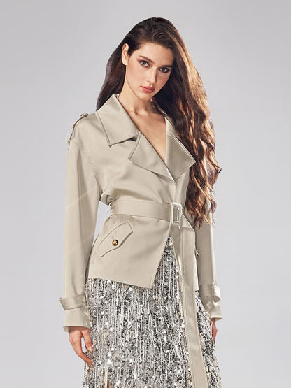 Satin Short Trench Coat