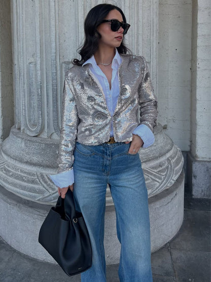 Embellished Sequined Short Coat