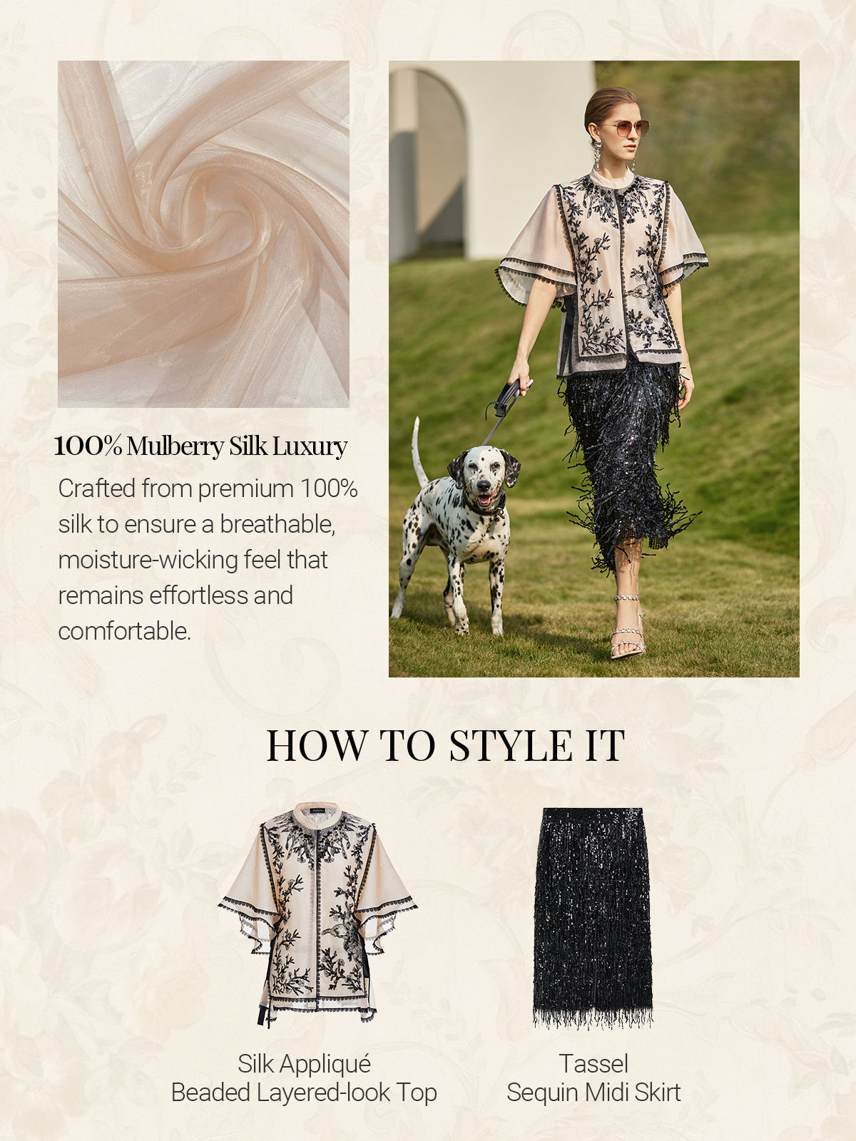 Silk Appliqué Beaded Layered-look Top