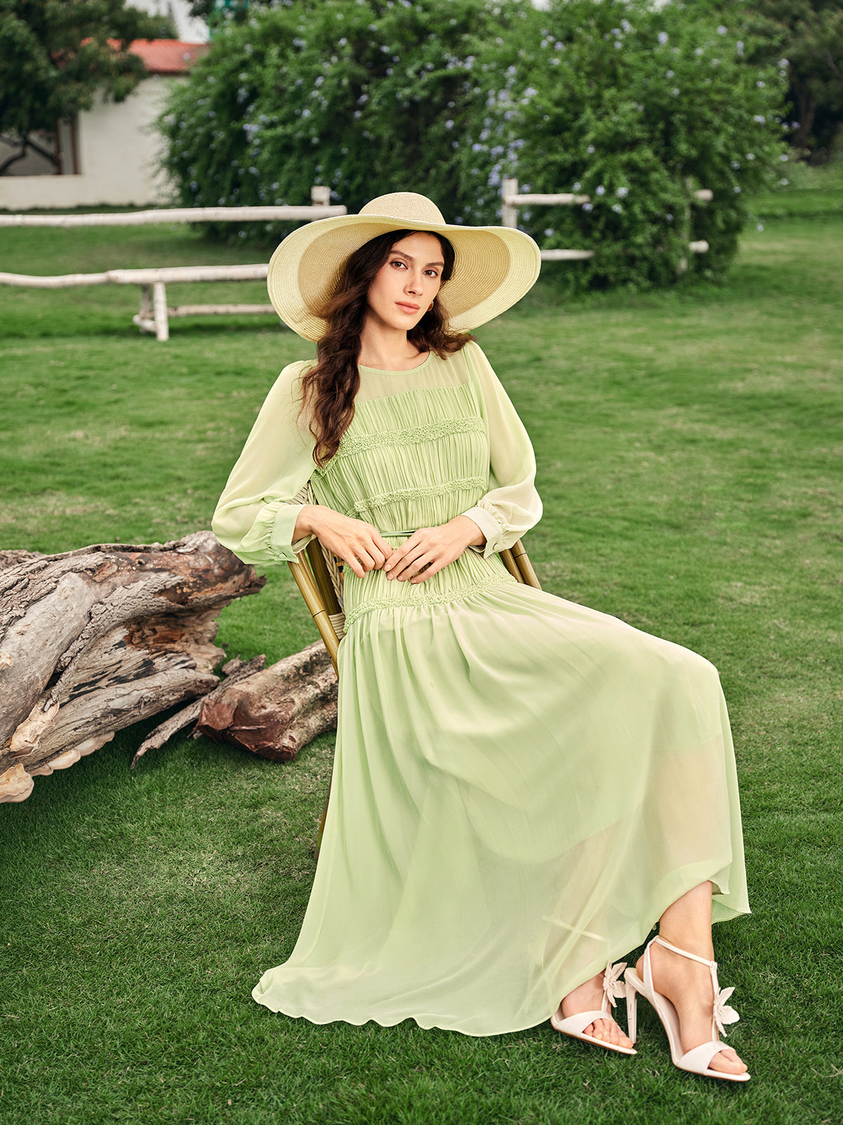Smocked Pleated Dress (Belt Included)