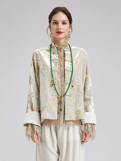 Neo Chinese Style Velvet Floral Jacket