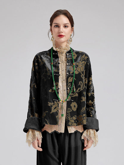 Neo Chinese Style Velvet Floral Jacket