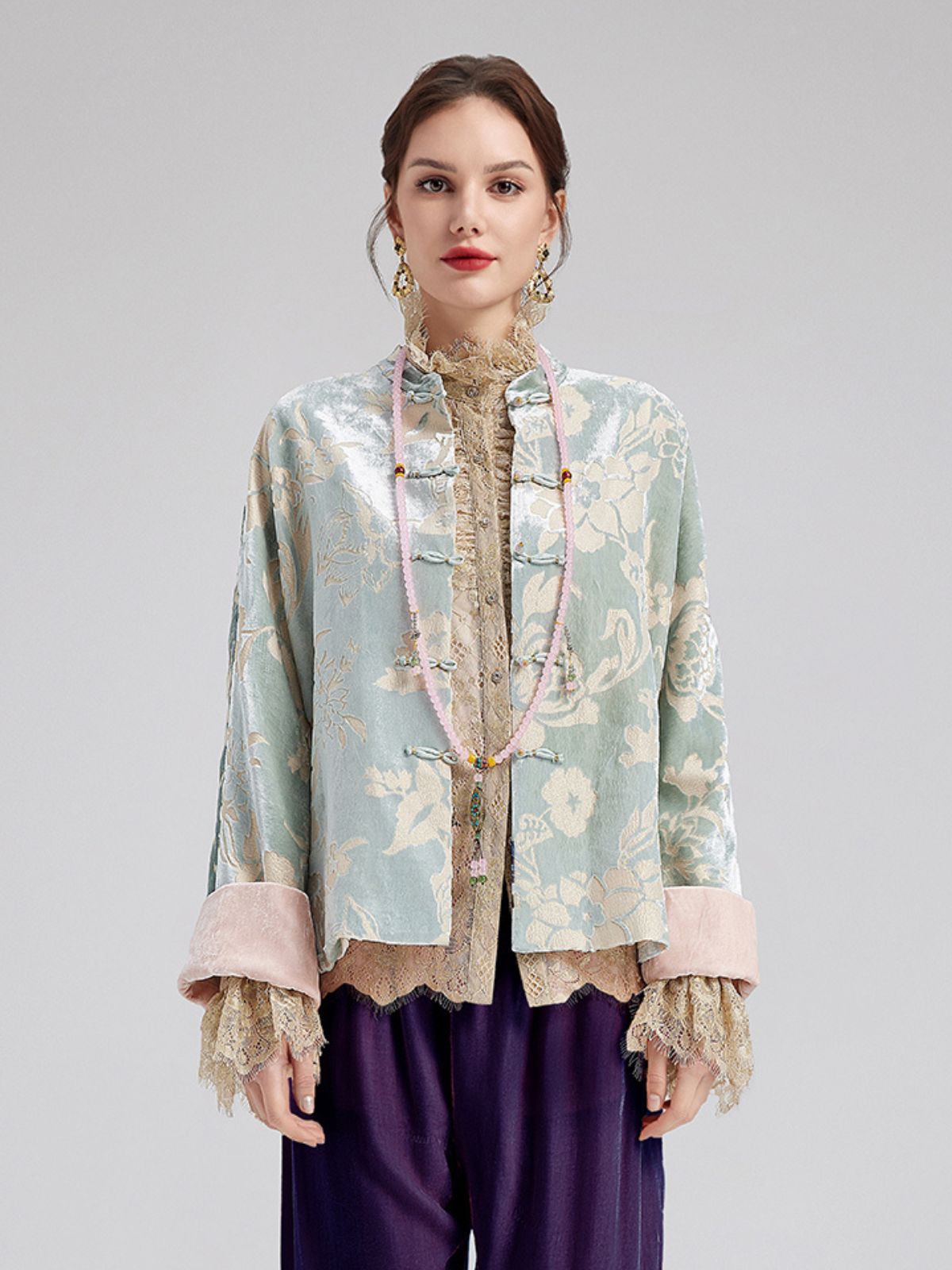 Neo Chinese Style Velvet Floral Jacket
