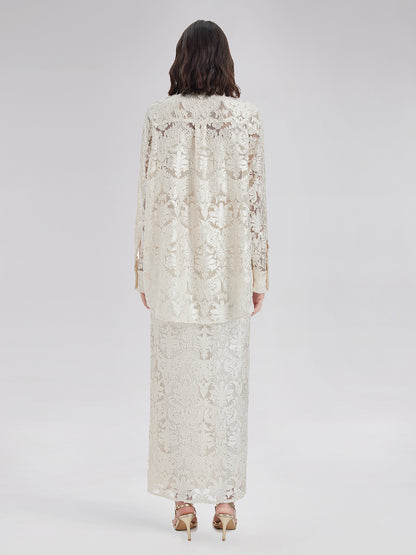 Modern Chinese Burnout Midi Skirt