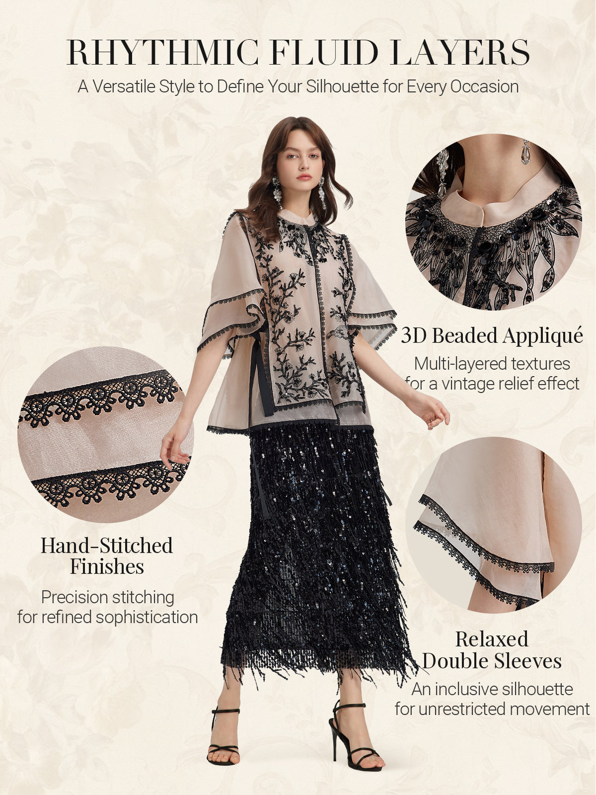 Silk Appliqué Beaded Layered-look Top
