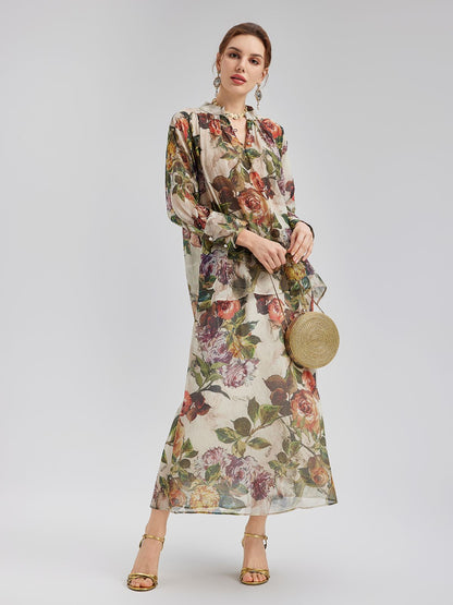 Classical Romantic Print Silk Skirt