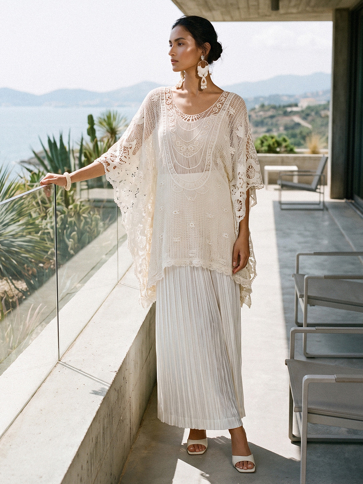 100% Cotton Lace Floral Cape Cover-Up