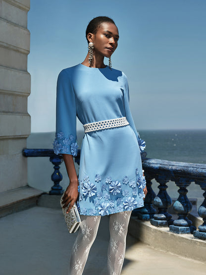 3D Floral Embellished Shift Dress