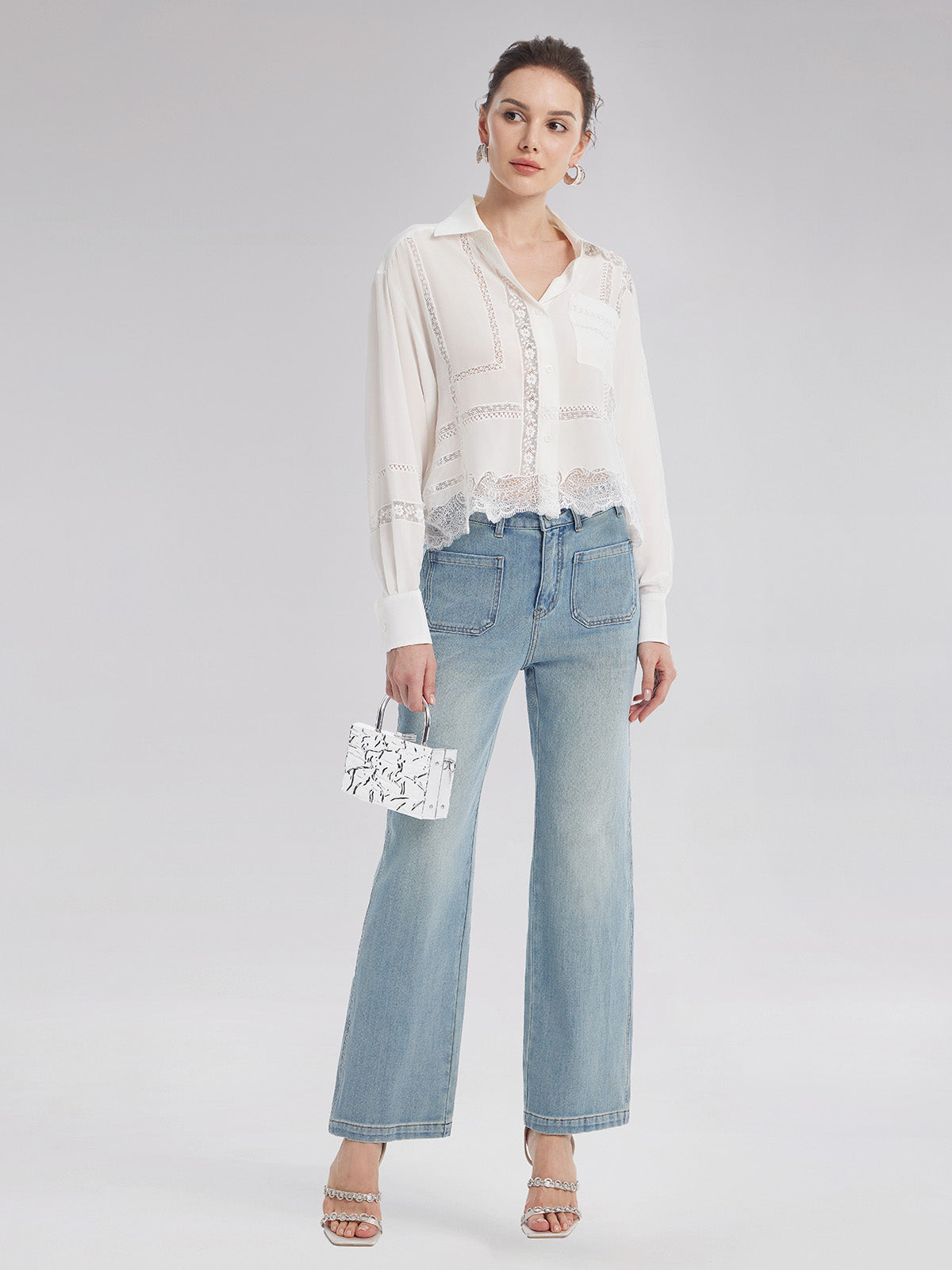Lace Mesh Patchwork Blouse