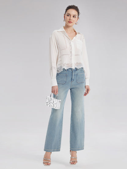 Lace Mesh Patchwork Blouse