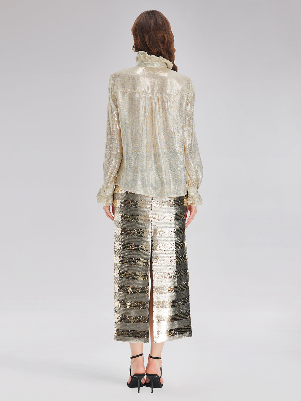 Silk Metallic-Sheen Pleated Shirt