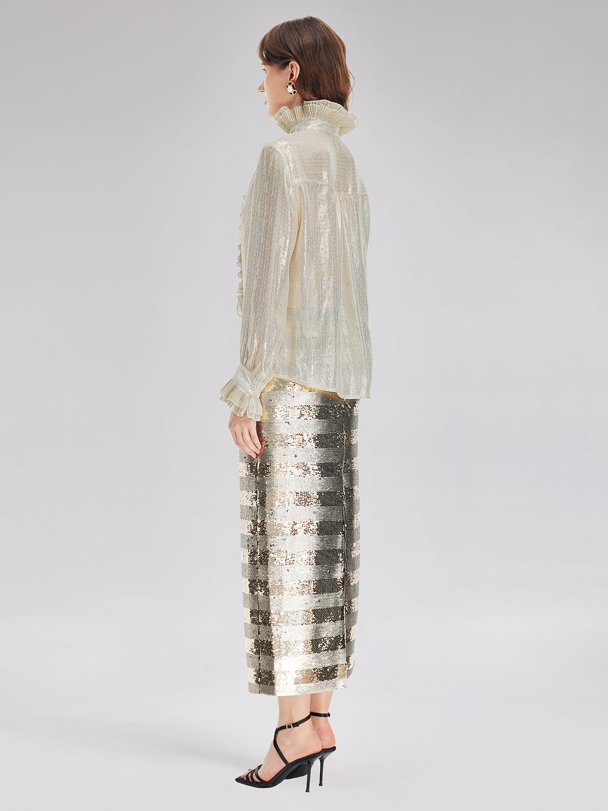 Silk Metallic-Sheen Pleated Shirt