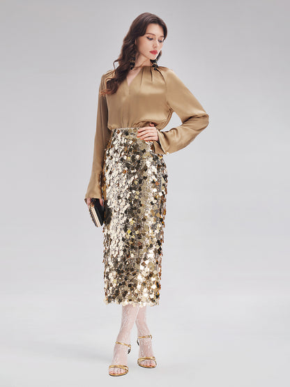 Gold Sequin Rock Skirt