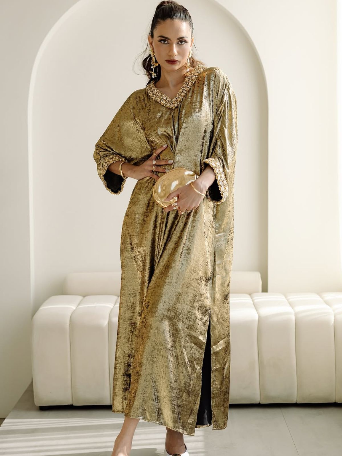 Stunning Gold V-neck Dress