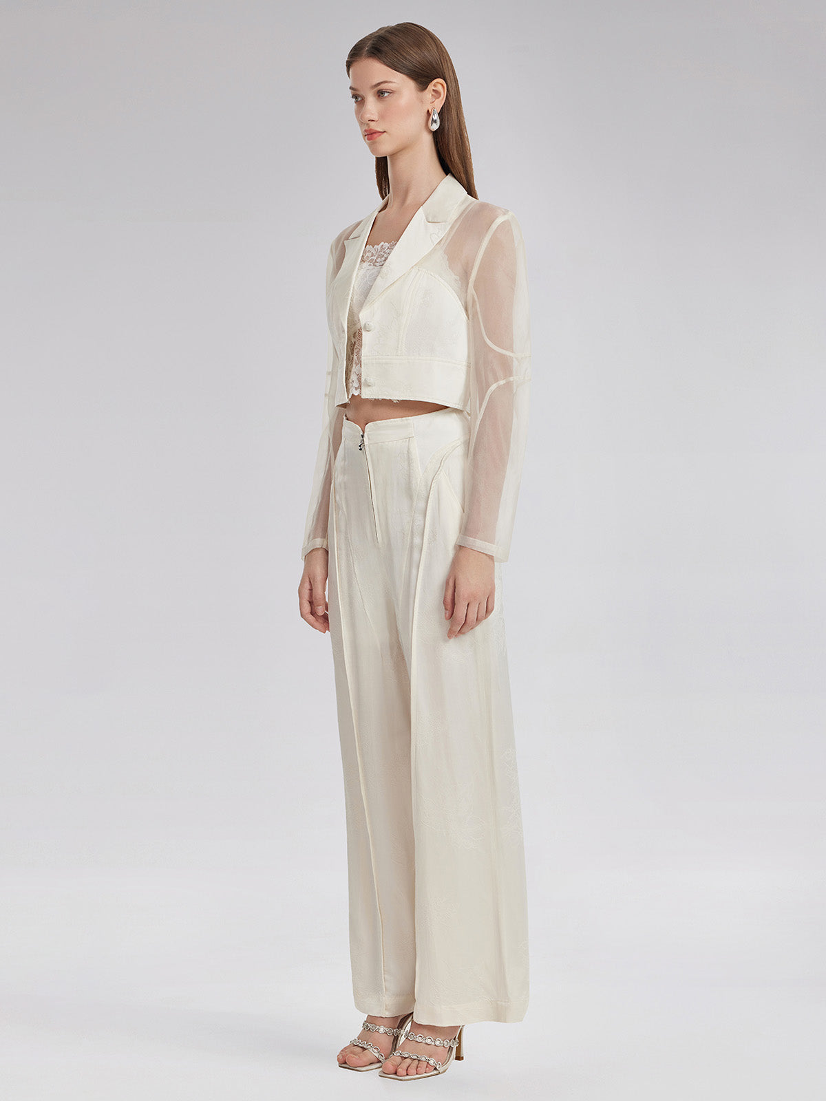Silk Jacquard Satin Cargo Pants