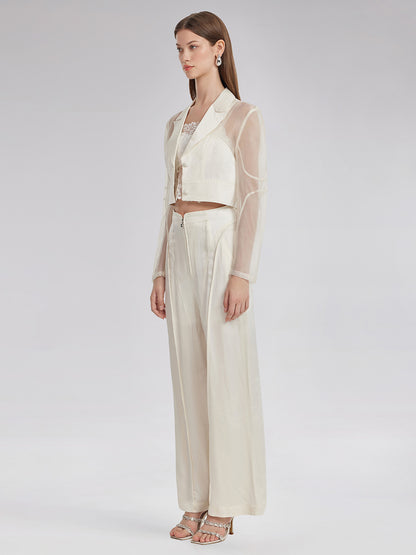 Silk Jacquard Satin Cargo Pants
