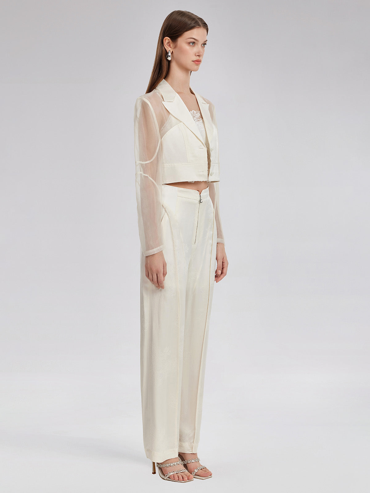 Silk Jacquard Satin Cargo Pants
