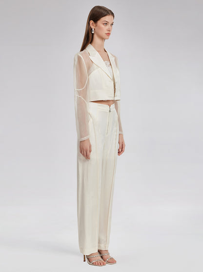 Silk Jacquard Satin Cargo Pants