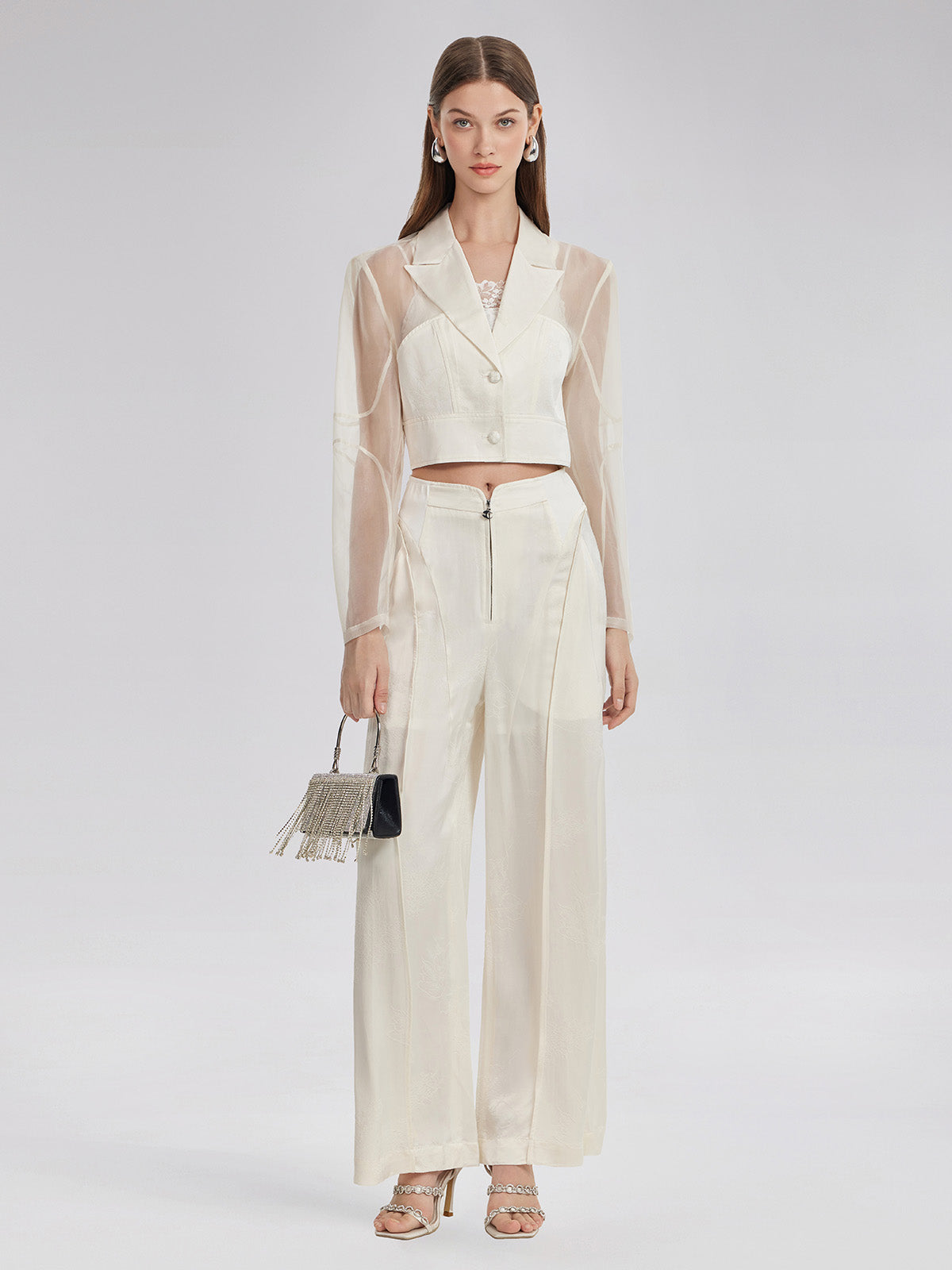Silk Jacquard Satin Cargo Pants