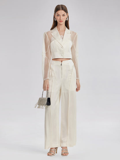 Silk Jacquard Satin Cargo Pants