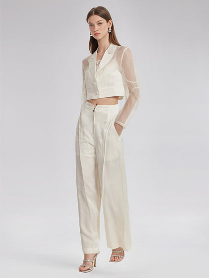 Silk Jacquard Satin Cargo Pants