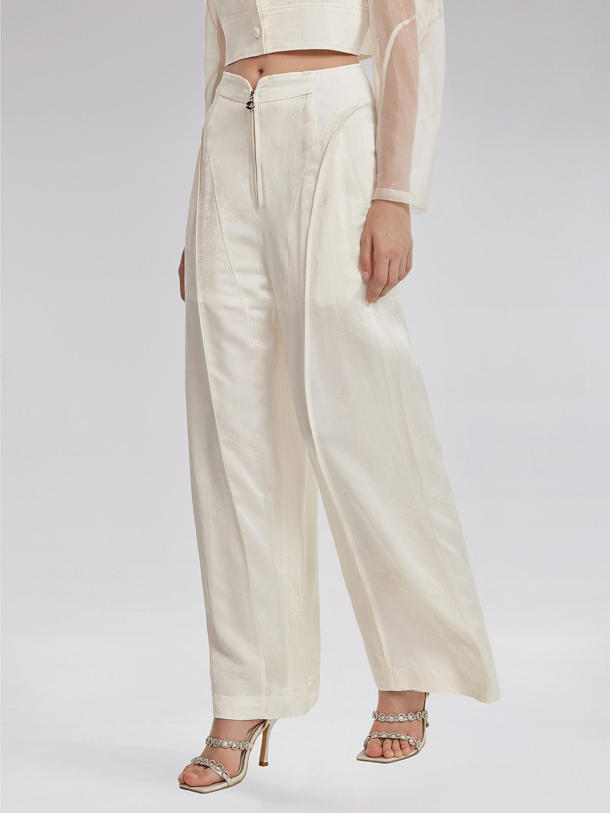 Silk Jacquard Satin Cargo Pants