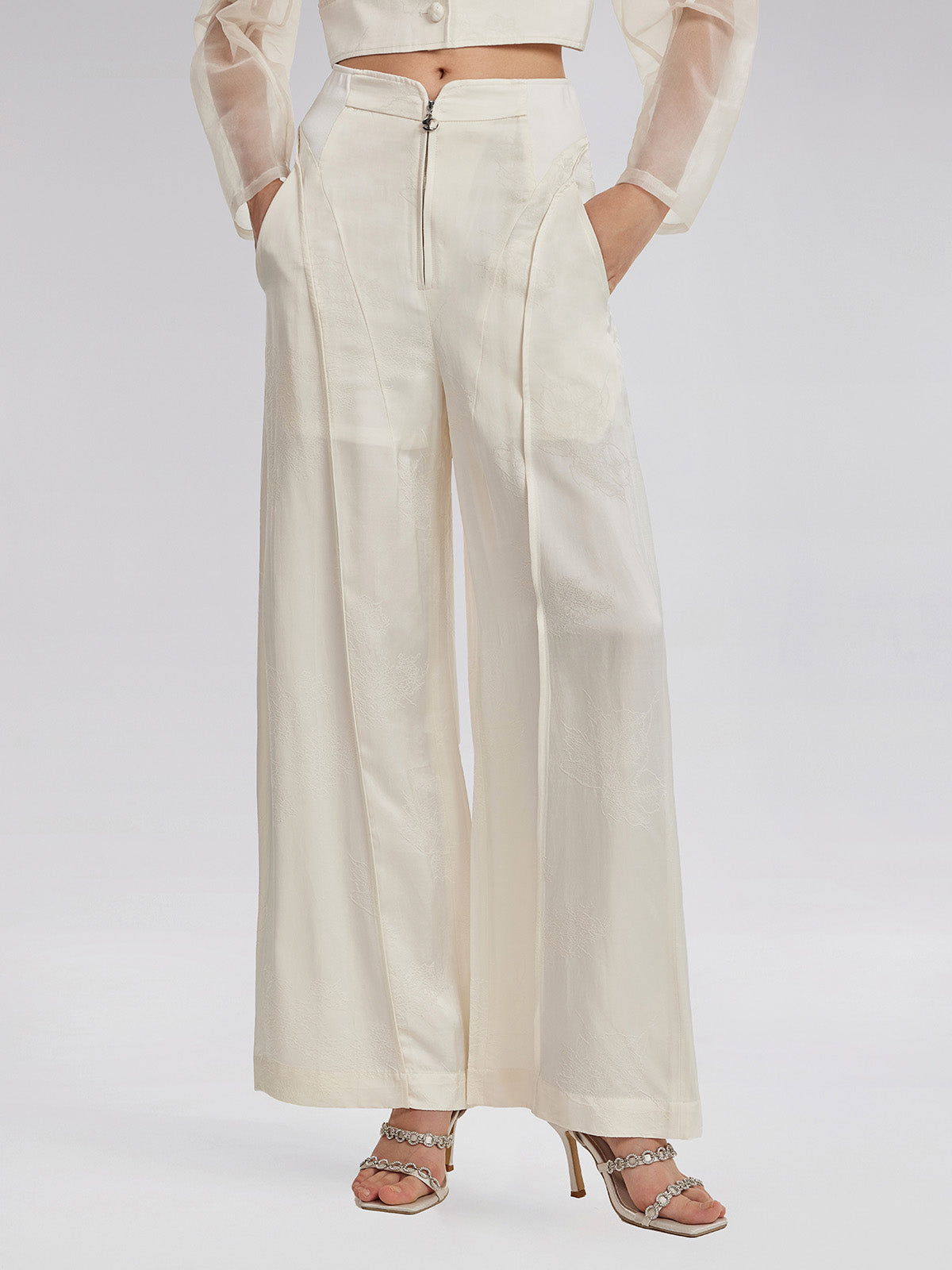 Silk Jacquard Satin Cargo Pants