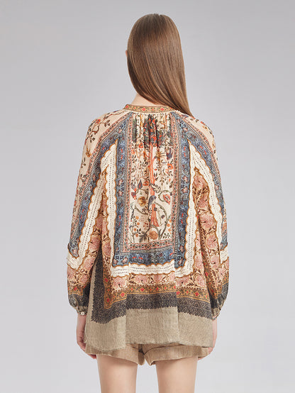 Ramie Print Lace Shirt