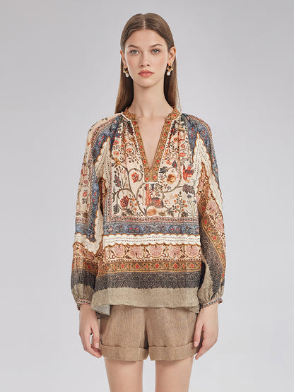 Ramie Print Lace Shirt