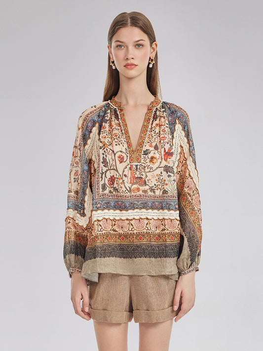 Ramie Print Lace Shirt