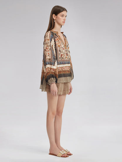 Ramie Print Lace Shirt